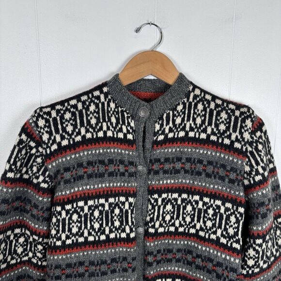 Vintage Nordic Wool Knit Long Cardigan Sweater Women's XS Grey Button Down - Picture 2 of 10